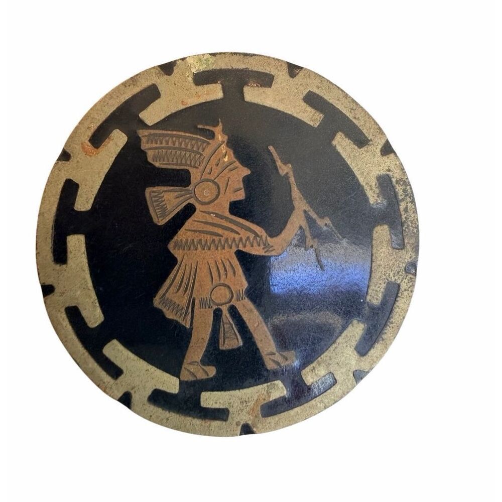 Vintage Hecho En Mexico Alpaca Aztec Warrior Brooch